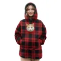 Cozy red black plaid wearable blanket hoodie with pet pouch pocket warm winter casual apparel - 4XL / Red Plaid