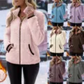 Women's Sherpa Fleece Zip Up Cardigan Casual Winter Warm Long Sleeve Pocket Jacket - 3XL / Lotus Pink