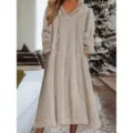 Casual fleece hooded long sleeve maxi dress for women winter cozy loungewear daily wear - Apricot
