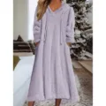 Cozy fuzzy hooded long sleeve dress casual fleece loungewear for women autumn winter - Light Purple