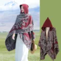 Eleganter weinroter Kapuzen-Strickschal mit Paisley-Muster für Damen Reisefotografie - Burgunderrot