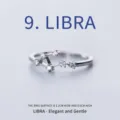 Detailed view of silver-plated Libra constellation ring featuring sparkling cubic zirconia - Adjustable Open / Libra