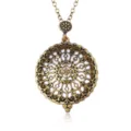 Collana con ciondolo a lente d'ingrandimento vintage in bronzo con traforo a fiori - Bronzo