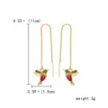 Close-up view showing dimensions and weight of gold hummingbird threader earrings. - Hummingbird Pear Gemstone Thread (ER20Y0383-1)