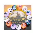 Vibrant Halloween wooden bead necklace with cartoon pumpkins ghosts and spiders print - Bracelet / Ghost Color Mix
