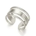 Mehrlagiger offener Ring aus silbernem Edelstahl mit gedrehtem Seil- und glattem Band - 钢色款式二三件套(RI25Y0029)