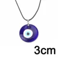 Detailed view of the 3cm Turkish blue evil eye pendant on a black cord necklace. - Round Blue Eye Black Wax Rope Style (NC21Y0414-1) / 3cm Size