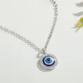 Detailed view of silver Evil Eye pendant necklace with sparkling crystal rhinestones. - Silver Round Eye Rhinestone Inlaid Style (NC21Y0418-2)