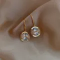 Elegant gold plated circular drop earrings featuring sparkling rhinestone crystals - Gold Round Large Rhinestone Ear Hook (ER20Y0946)