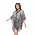 Sheer paisley print chiffon beach cover-up shawl for women's summer swimwear - 96*150cm / Navy Blue