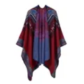 Vintage ethnic style warm poncho shawl with geometric totem pattern in red and blue - 12
