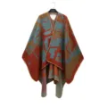 Retro ethnic style thick knit shawl poncho with colorful geometric patterns for winter - Style 1