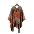 Vintage ethnic style woven warm poncho shawl with colorful geometric patterns - 2#