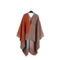 Retro ethnic style thick warm poncho cloak with orange and blue geometric stripes - 5#