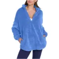 Women's 1/4 zip sherpa pullover fleece sweatshirt casual long sleeve fluffy winter top - S / Blue