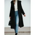 2025 Autumn Winter Fashion Long Solid Color Long Sleeve Hooded Woolen Coat For Women - S / Black