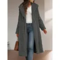 Women long hooded fleece coat casual solid color winter warm outerwear daily streetwear - S / Gray