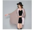 Eleganter gestickter Strickschal mit Fransen für Damen in Taupe und Rosa Variante - Morgenmantel / 180x70cm / Khaki