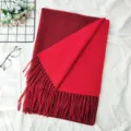 Weicher doppelseitiger roter Winterschal mit Fransen, warmer Pashmina-Schal für Damen - Rot / 200cm