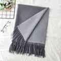 Grauer doppelseitiger dicker Winterschal mit eleganten Quasten für Damen Herbstmode - Hellgrau / 200cm