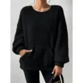 Black sherpa sweatshirt for women, cozy long sleeve fleece pullover with front pocket fashion. - S / Black