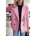 Giacca blazer in lana e maglia rosa da donna, variante di abbigliamento primaverile chic. - XS / Rosa