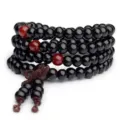 Black wood beaded multi-layer 108 beads bracelet and necklace for fashion travel gift. - Black