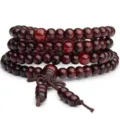 Exquisite 108 wooden bead bracelet with amber-style accents, versatile meditation mala jewelry. - Red