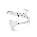 Stainless steel adjustable open ring with heart and script letter design - Style Z