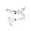 Polished silver stainless steel open ring featuring a heart and script letter A charm - Style A / Gold / Adjustable Free Size