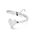 Elegant silver stainless steel open ring featuring a polished heart and cursive letter E - Style E