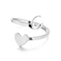 Polished silver stainless steel open ring featuring a heart and letter C charm design - Style G