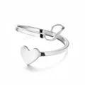 Elegant silver stainless steel heart and letter initial open ring for women with polished finish - Style I