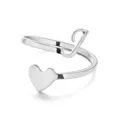 Adjustable silver stainless steel open ring featuring a heart and initial J charm - Style J