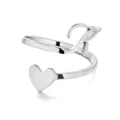 Elegant silver stainless steel open ring with heart and script letter K initial design - Style K