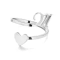 Minimalist stainless steel heart and letter M open bypass ring with polished silver finish - Style M