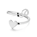 Polished silver stainless steel adjustable ring featuring a heart and script initial P design - Style P