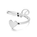 Adjustable silver stainless steel heart open ring featuring initial letter R charm - Style R