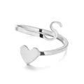 Silver stainless steel heart and letter S open adjustable ring for women - Style S