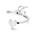 Stainless steel adjustable ring with letter T and heart motif silver finish - Style T