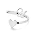 Adjustable silver stainless steel open ring featuring a heart and cursive letter U design - Style U