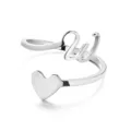 Elegant stainless steel adjustable open ring featuring heart and letter W silver finish - Style W