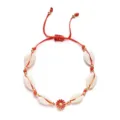 Bohemian cowrie shell bracelet with red cord and daisy charm for beach vacation - Orange-Red Braided Rope with White Shell Flower (BR23Y0596-2)