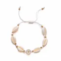 Detailed view of bohemian beach bracelet with cowrie shells and white daisy charm - White Braided Rope with Shell White Daisy (BR23Y0596-4)