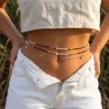 Bohemian 3-piece beaded waist chain set with gold disc pendants for women's body jewelry - Rice bead waist chain / Three-Piece Set