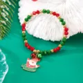 Braccialetto natalizio con ciondolo Babbo Natale, perline rosse e verdi e campanelli - Stile Babbo Natale (BR24Y0513-3)