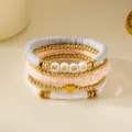 Handgefertigtes Muttertags-Armbandset aus Tonperlen mit MAMA-Buchstaben und Herzanhänger - Rosa und Weiß Stil (BR25Y0043-2)