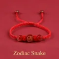 Traditional handmade red woven 2025 Year of the Snake bracelet with gold zodiac bead - Zodiac Snake Red Beads Style (BR24Y0965)