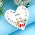 Set of 12 pairs of fashion stud earrings with heart and butterfly designs - Butterfly Heart Set (ER24Y0074—3)
