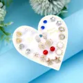 Set of 12 pairs of fashion gold earrings with stars, roses and colorful crystals - Rose Petal Set (ER24Y0074—6)